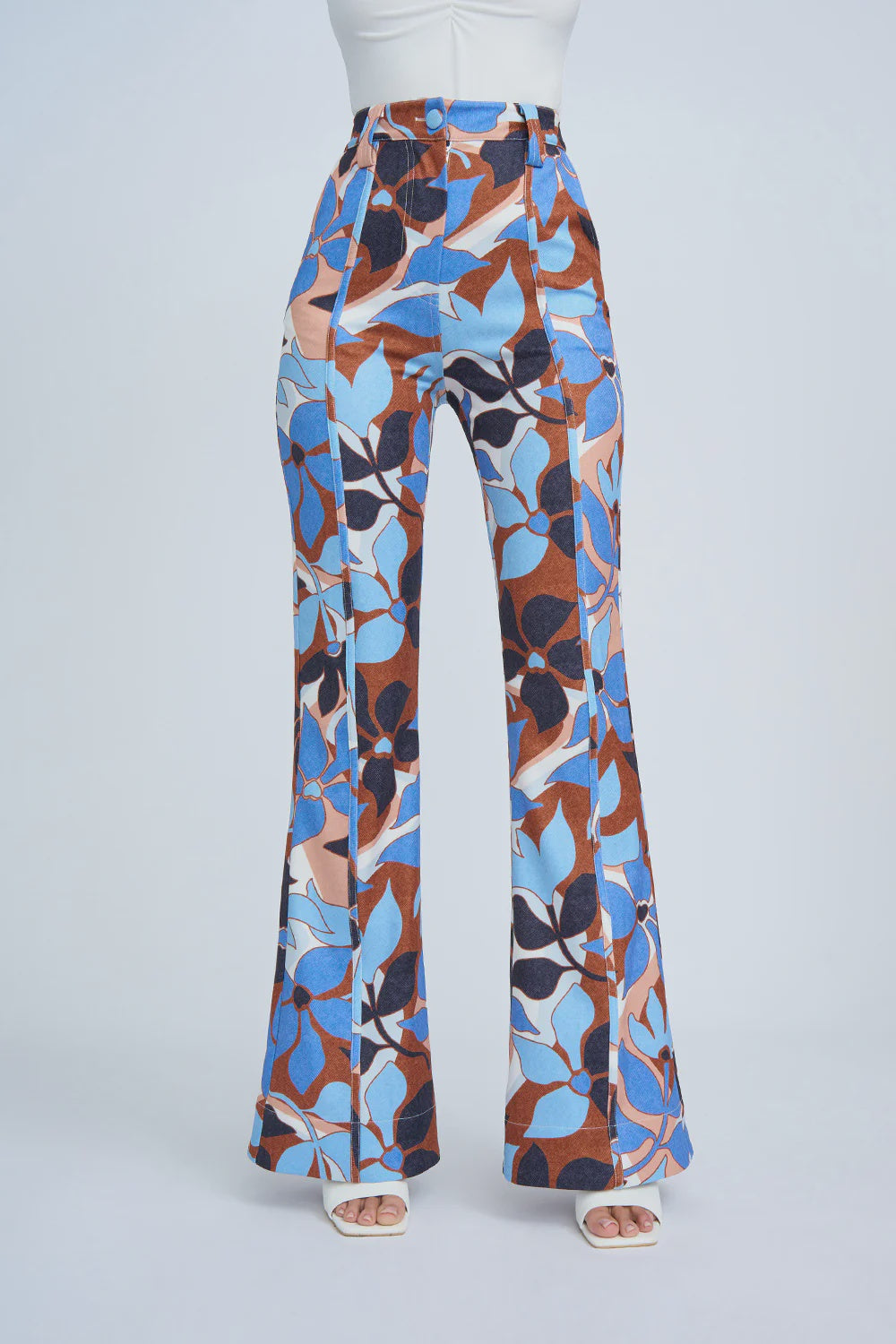Ophelia Floral Flare Pant - Navy Tan Brn