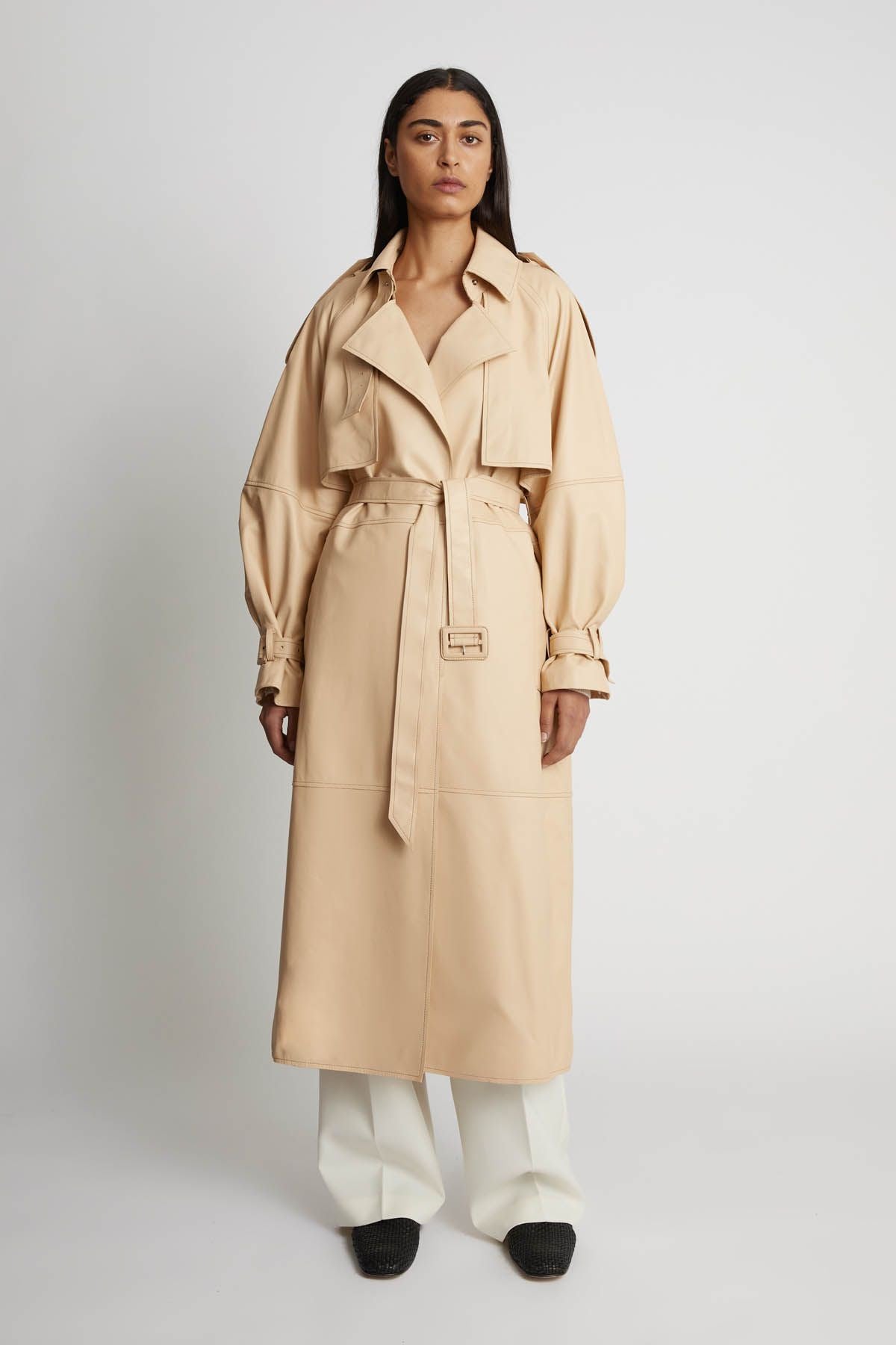 Jean Leather Trench - Cream