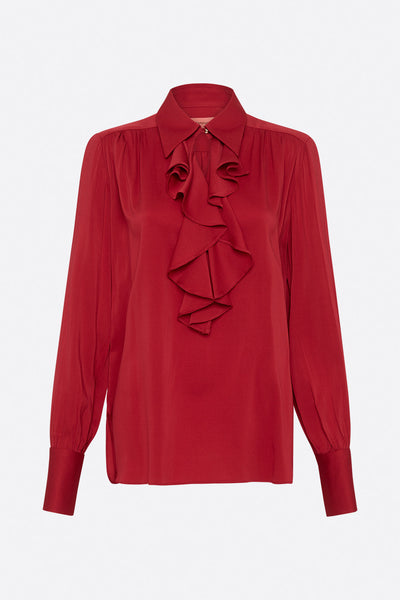 Frilled Neck Blouse - Ruby
