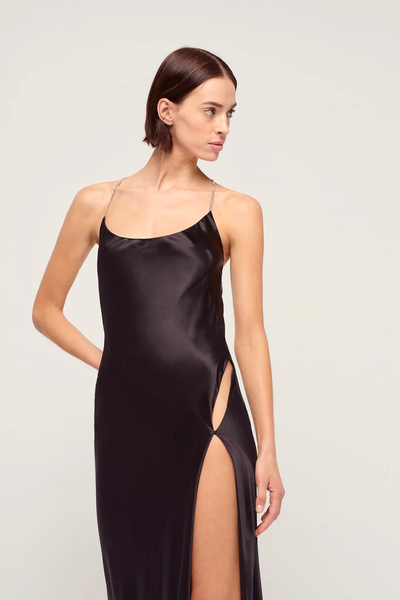 Cleo Scoop Neck Bias Crystalline Maxi Dress - Black