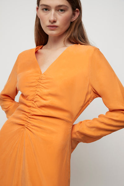 Colette Cupro Ruched Dress - Tangerine