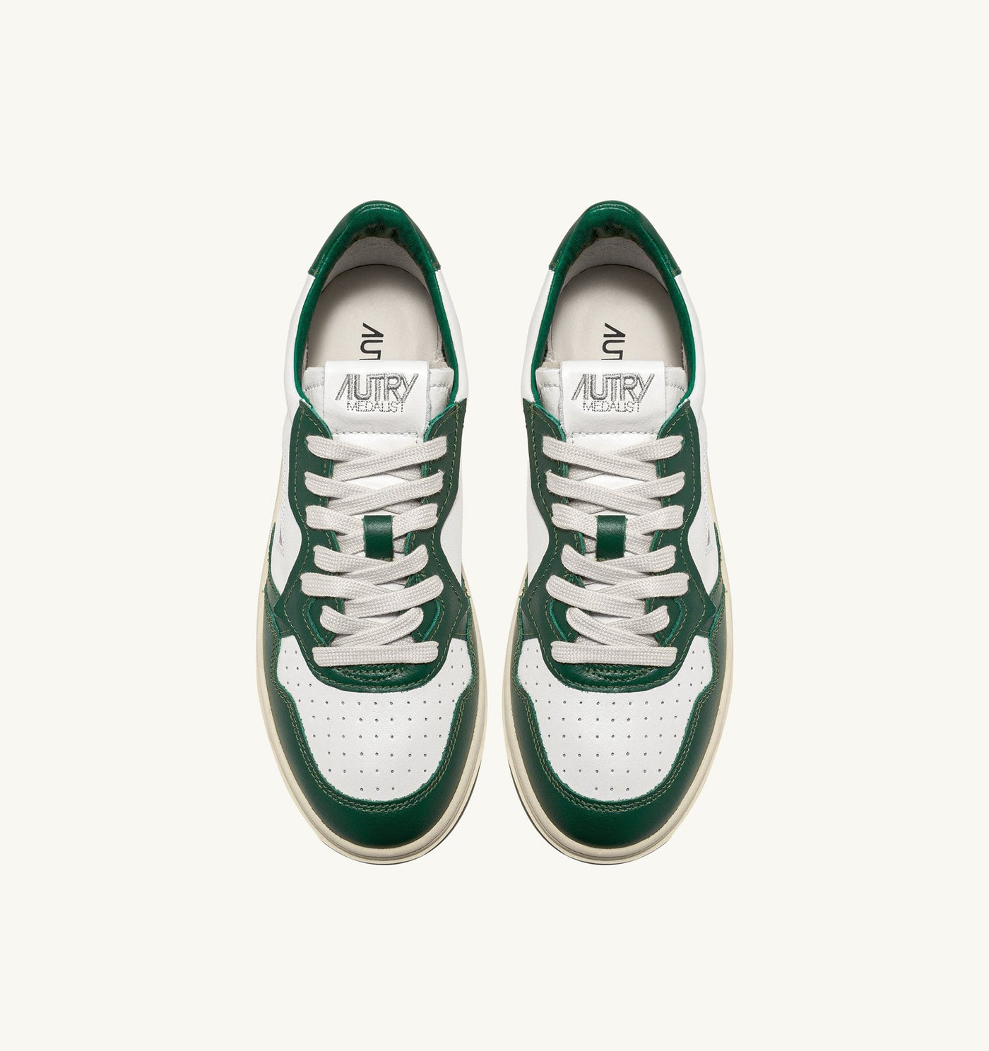 Medalist Low Sneakers in White and Green Leather