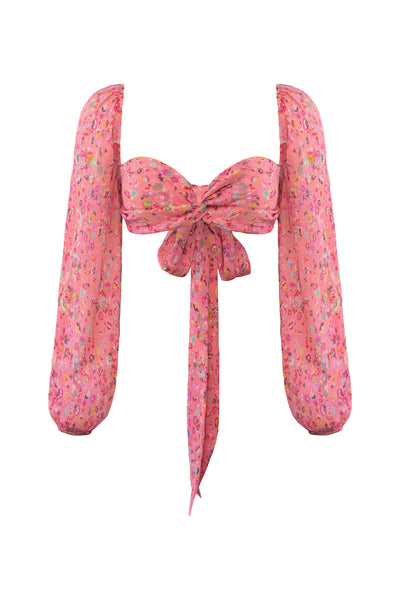Charlotte Tie Back Crop Top - Ditsy Pink Floral