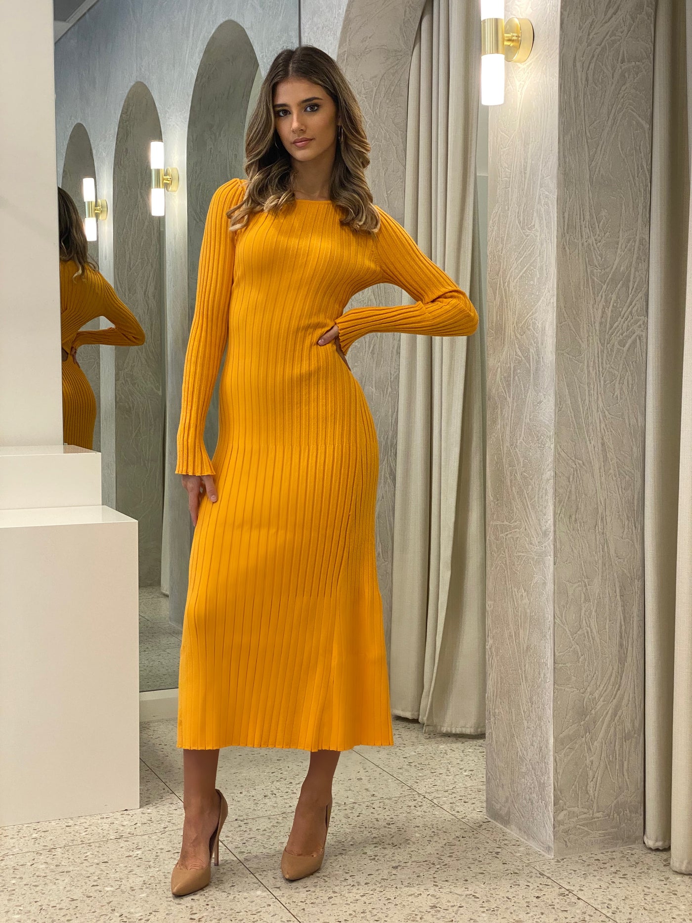 Lowry Cross-Back Knit Dress - Tangerine